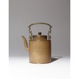 A CHINESE POLISHED YIXING CYLINDRICAL TEAPOT AND COVER QING DYNASTY Mounted with metal to the tip of