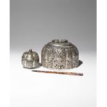 TWO CHINESE SILVER BOXES AND COVERS 19TH CENTURY The larger box decorated in openwork with