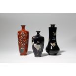 THREE JAPANESE CLOISONNE VASES MEIJI PERIOD, 19TH CENTURY All three depicting birds, two on a dark
