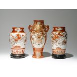 THREE JAPANESE KUTANI VASES MEIJI OR TAISHO PERIOD, 19TH OR 20TH CENTURY Two a pair, with