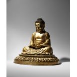 A LARGE JAPANESE GILT BRONZE FIGURE OF AMIDA BUDDHA MEIJI PERIOD, 19TH CENTURY His eyes lowered