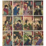 A SET OF TWELVE JAPANESE WOODBLOCK PRINTS BY TSUKIOKA YOSHITOSHI (1839-1892) MEIJI PERIOD, C. 1880