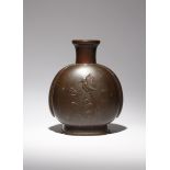 A JAPANESE BRONZE VASE TAISHO PERIOD, 20TH CENTURY Of flattened circular form, raised on a large