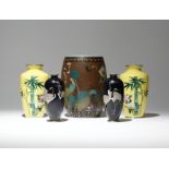 FIVE JAPANESE CLOISONNE VASES MEIJI PERIOD, 19TH AND 20TH CENTURY One totai shippo cloisonné on