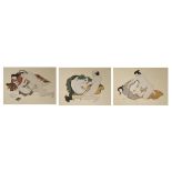 THREE JAPANESE SHUNGA EROTIC PAINTINGS MEIJI PERIOD, 19TH CENTURY Depicting three couples enjoying