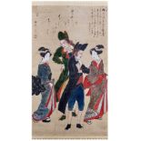 A RARE JAPANESE NAGASAKI SCHOOL SCROLL PAINTING, KAKEMONO EDO PERIOD, C.1800 In ink and colour on