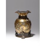 A JAPANESE SHIBAYAMA LACQUER AND SILVER VASE MEIJI PERIOD, 19TH CENTURY Modelled as the God of