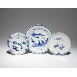 THREE CHINESE DISHES FOR THE JAPANESE MARKET, KO-SOMETSUKE TIANQI 1621-27 The largest plate