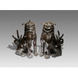 A PAIR OF MASSIVE JAPANESE BRONZE LION DOGS, SHISHI EDO OR MEIJI PERIOD, 18TH OR 19TH CENTURY The