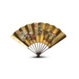 A JAPANESE PAPER AND BAMBOO FAN, SENSU MEIJI PERIOD, 19TH CENTURY Both sides painted with shaped