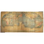 A RARE JAPANESE WOODBLOCK PRINT MAP OF THE WORLD BY HARAME SADAKIYO (ACT. 18TH CENTURY) EDO