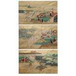 THREE JAPANESE TOSA SCHOOL PAINTINGS MEIJI PERIOD, 19TH CENTURY In ink, gold and colour on paper,