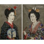 TWO JAPANESE PAINTINGS MEIJI PERIOD, 19TH CENTURY Both half-length portraits of beauties, the