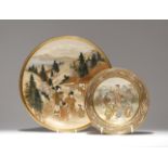 A LARGE JAPANESE SATSUMA DISH AND A BOWL MEIJI PERIOD, 19TH CENTURY The plate decorated with