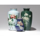 THREE JAPANESE CLOISONNE VASES MEIJI PERIOD, 19TH CENTURY Two of baluster form and the third pear-