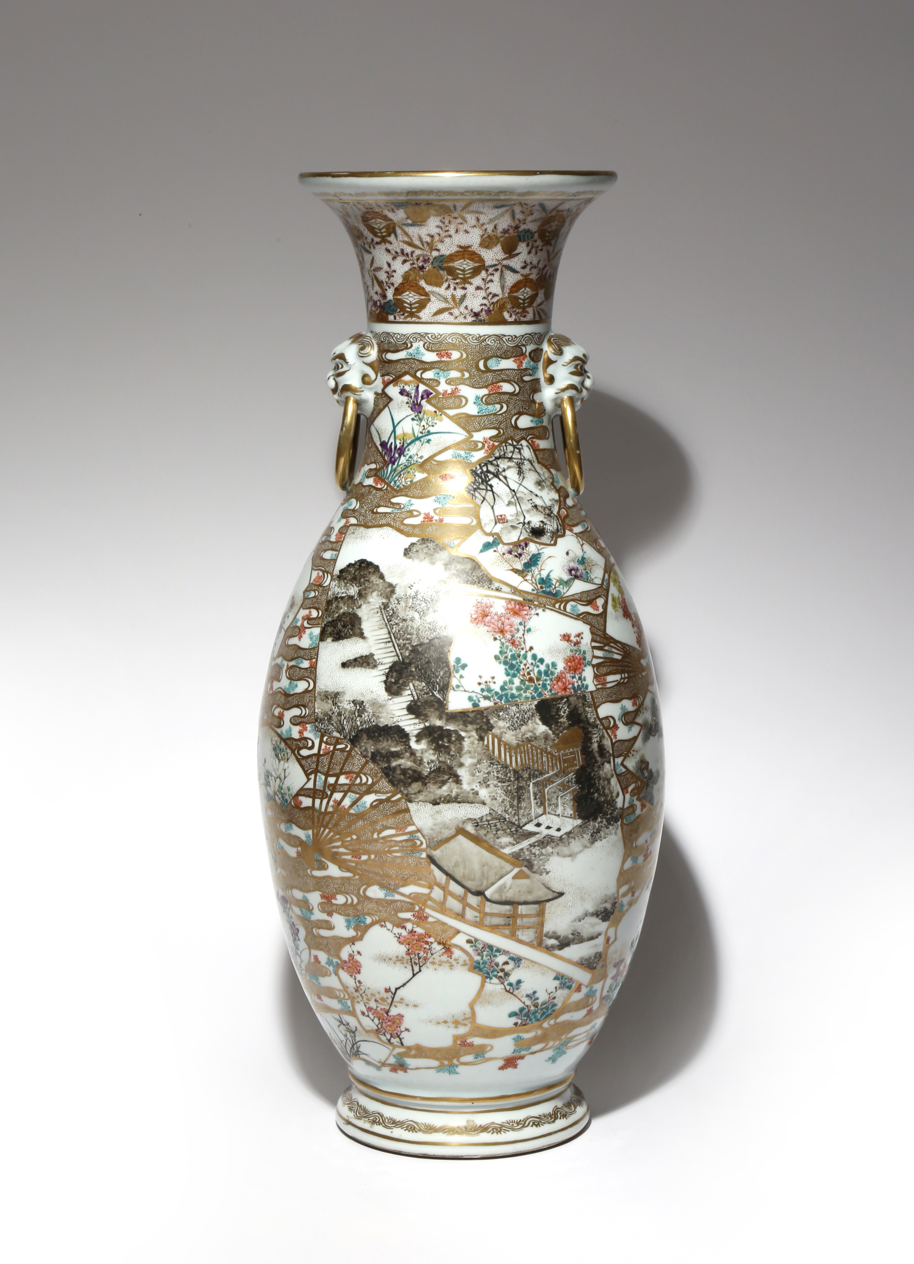 A TALL JAPANESE VASE BY KIZAN MEIJI PERIOD, 19TH OR 20TH CENTURY The tall baluster body richly