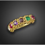 A Regency gold acrostic ring, set with a ruby, emerald, garnet, amethyst, ruby and diamond