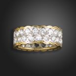 A diamond full-circle eternity ring, set with two rows of round brilliant-cut diamonds with