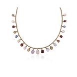 An Edwardian gem-set silver gilt fringe necklace, set with cushion-shaped quartz, sapphires and