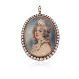 An early 19th century portrait miniature locket pendant, the miniature depicting a portrait of a