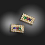 A pair of gem-set yellow gold cufflinks by Boucheron, of rectangular form and set with a central