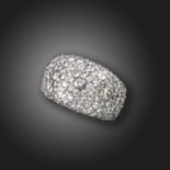 A diamond bombe ring, set overall with graduated round brilliant-cut diamonds in white gold, with