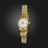 A lady's 18ct gold Oyster Perpetual wristwatch by Rolex, the white enamel dial signed 'Rolex