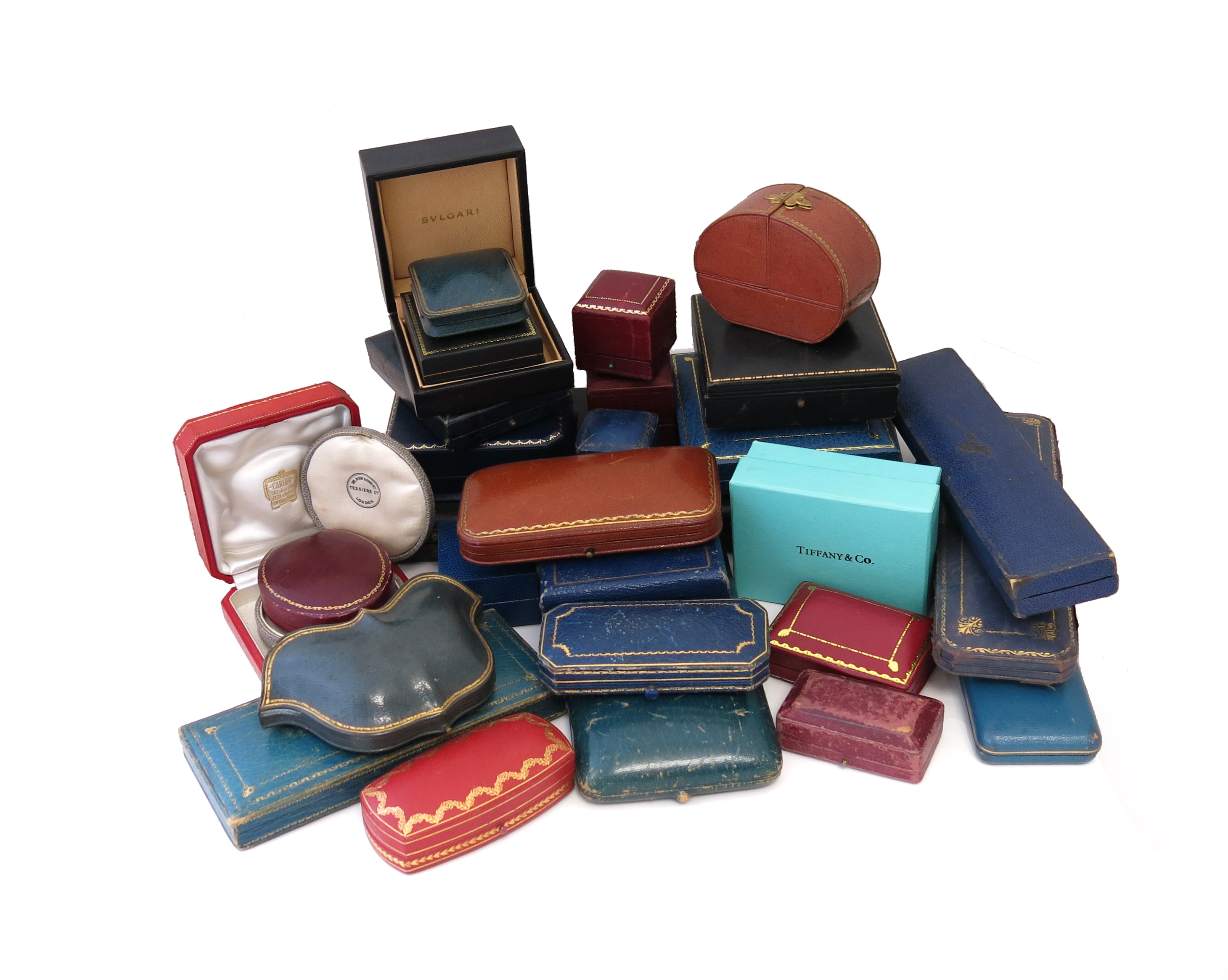 A collection of twenty-nine jewellery boxes, including boxes by Cartier, Van Cleef & Arpels,