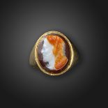 An early 19th century sardonyx cameo ring, depicting Hercules wearing the Nemean lion skin, cameo