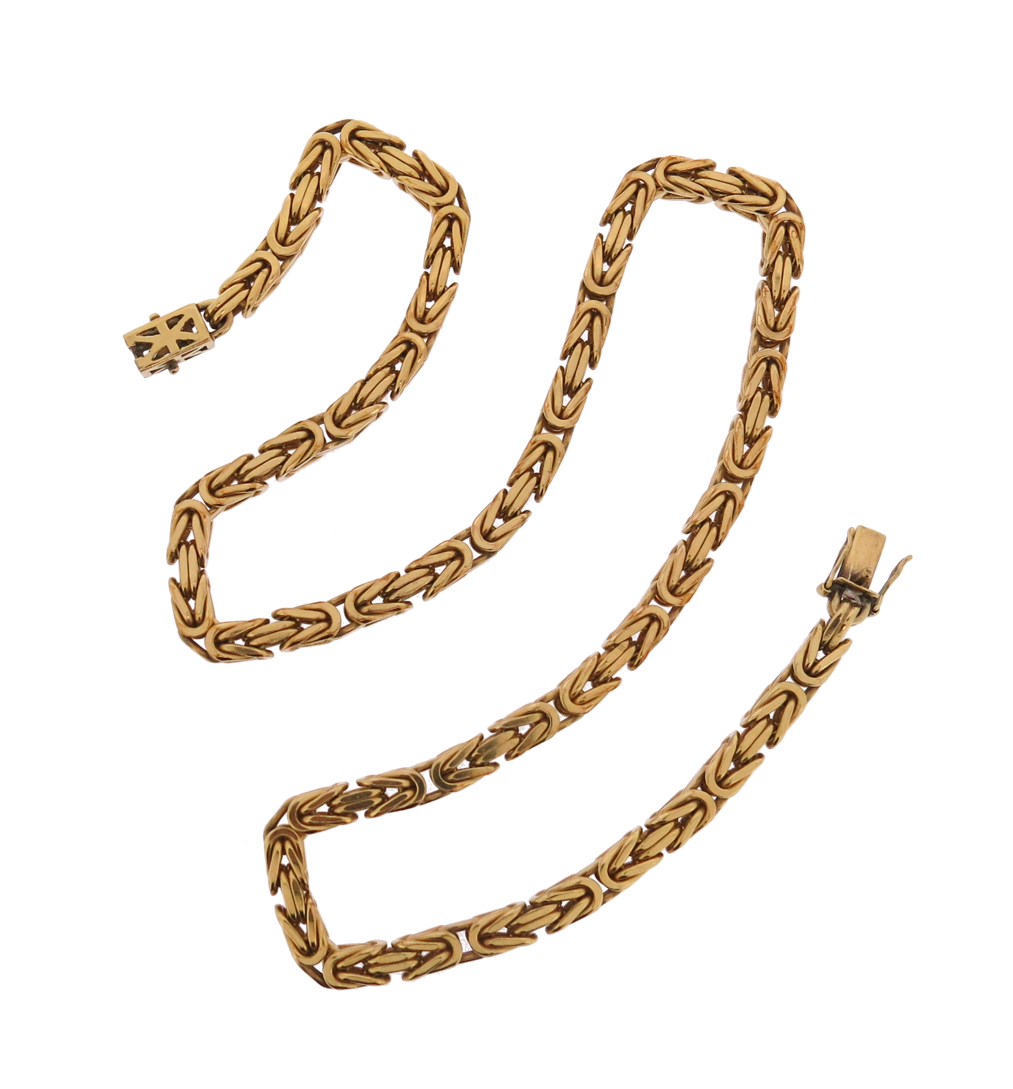 A fancy-link gold necklace, 58cm long, 120g