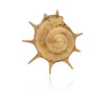 A gold shell pendant, realistically formed with textured decoration, 18ct London hallmarks for 1972,