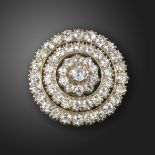 A Victorian diamond target brooch, the concentric circles set with graduated old circular-cut