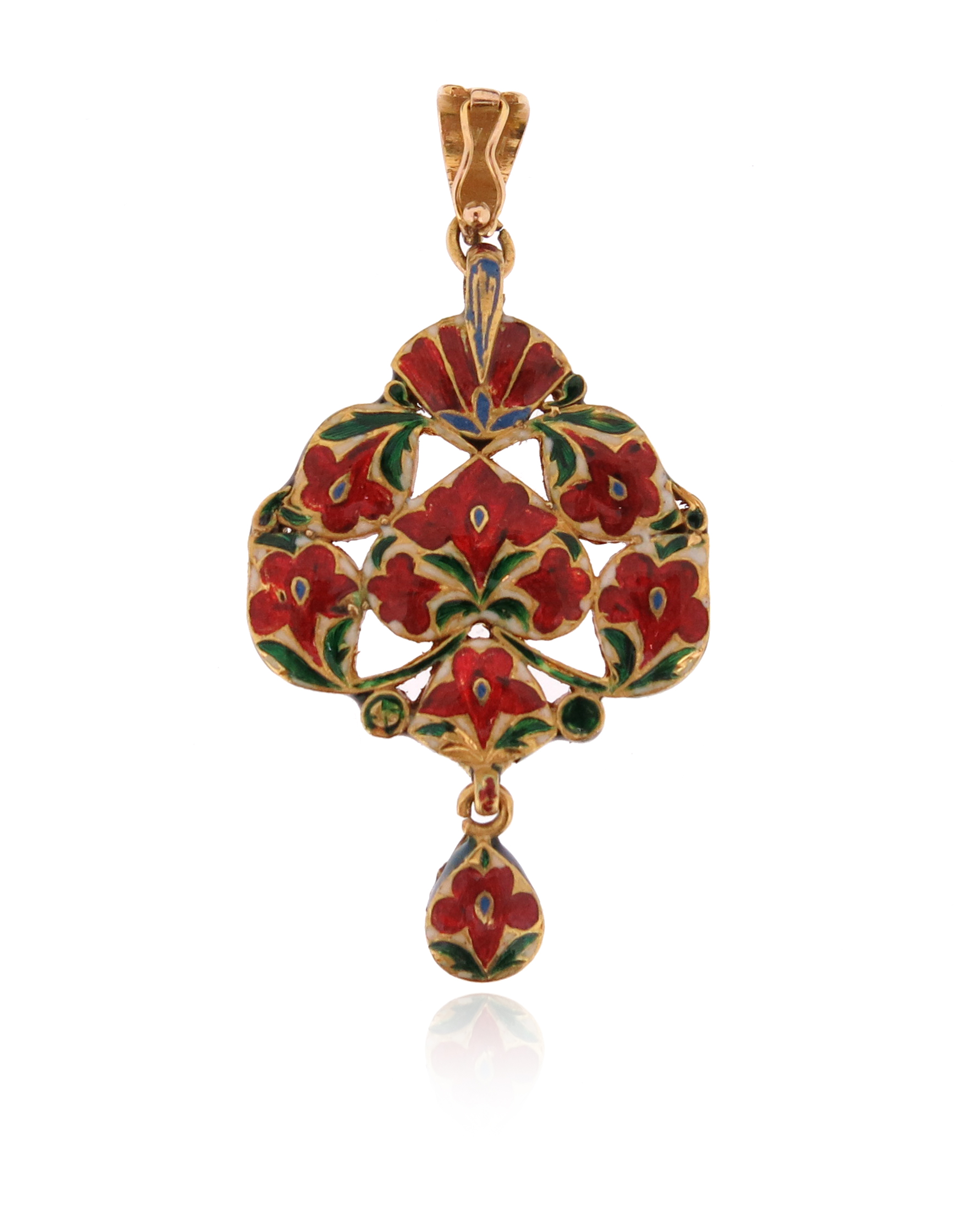 An Indian diamond and enamel pendant, set with seven flat-cut diamonds and suspending a further - Image 2 of 2