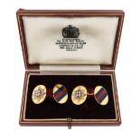 A pair of Regimental 18ct gold and enamel cufflinks, for the Coldstream Guards, maker JWB and