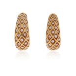 A pair of diamond-set gold earrings, of lattice design and set with round brilliant-cut diamonds