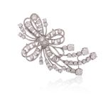A diamond-set spray brooch, set with graduated circular-cut diamonds in platinum and white gold,