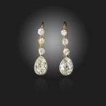 A pair of diamond drop earrings, each old pear-shaped diamond weighs approximately 1.50cts, set in