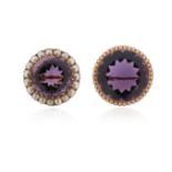 Two Victorian amethyst and seed pearl-set gold brooches, each set with a circular-cut amethyst