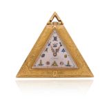 A Masonic triangular gold-cased fob watch by Minimax, the signed triangular dial with illustrative