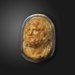 A 19th century hardstone cameo ring, depicting Zeus with the aegis to his shoulder, cameo 3.2cm
