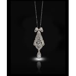 A Belle Époque diamond bow pendant, pavй-set with diamonds, a bow suspends the decoratively