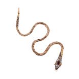 A Victorian gem-set snake choker necklace, the head set with seed pearls, emerald eyes and a pear-