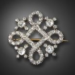 A Victorian diamond-set quatrefoil brooch, set with graduated old cushion-shaped and circular-cut