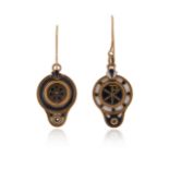 A pair of late 19th century gold pendants, converted to earrings, designed as a pair of Roman oil