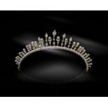 A late 19th century diamond tiara / necklace, set with a line of graduated old cushion-shaped