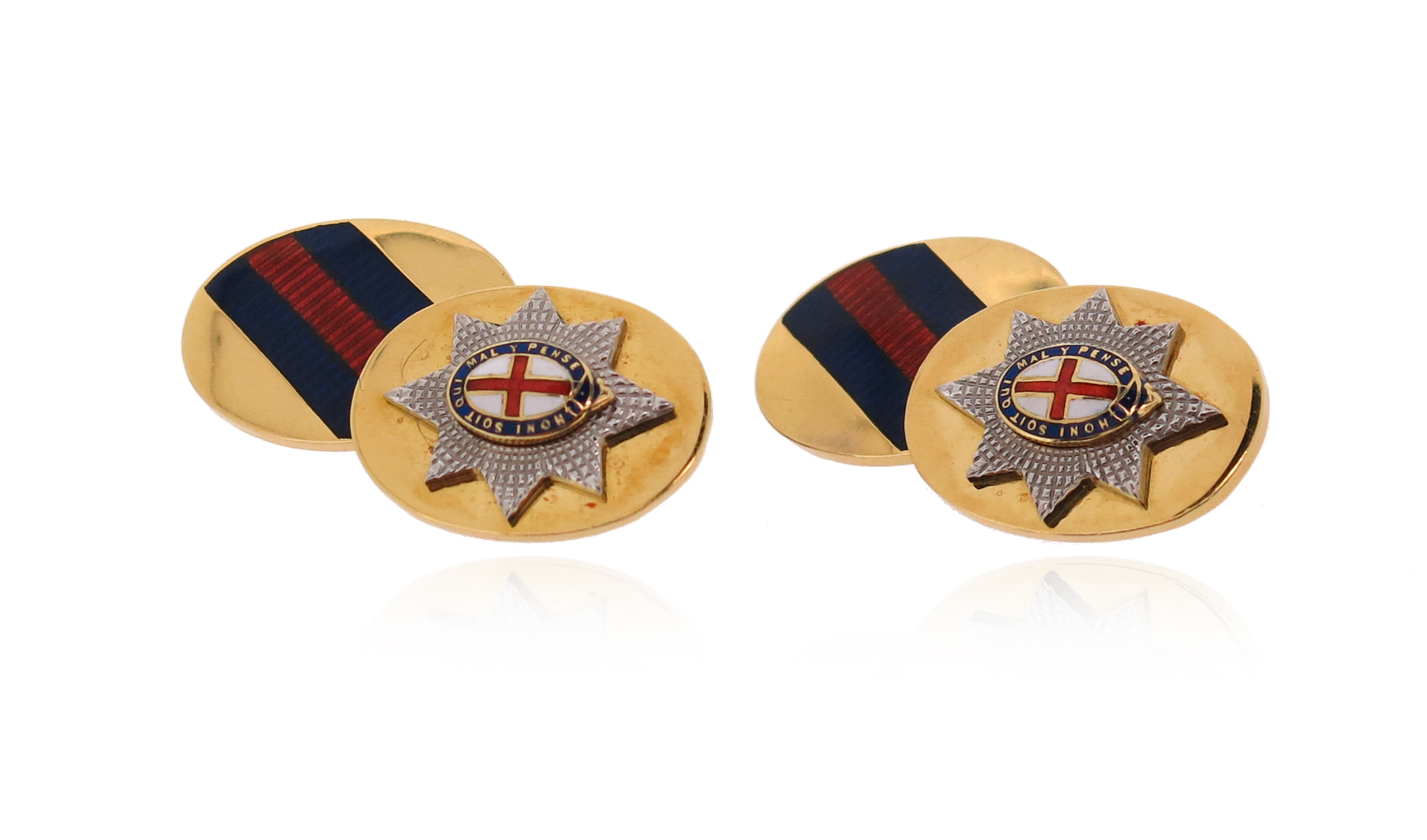 A pair of Regimental 18ct gold and enamel cufflinks, for the Coldstream Guards, maker JWB and - Image 2 of 2