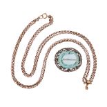 A large Victorian aquamarine and diamond brooch, set with an oval-shaped aquamarine within marcasite