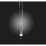 A diamond solitaire pendant, the round brilliant-cut diamond weighs 1.70cts, claw-set in white gold,