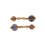 A pair of opal bead-mounted gold cufflinks, each opal bead contained in an 18ct yellow gold cage