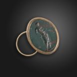 An early 19th century bloodstone intaglio-mounted fobseal, the intaglio depicting Asclepius